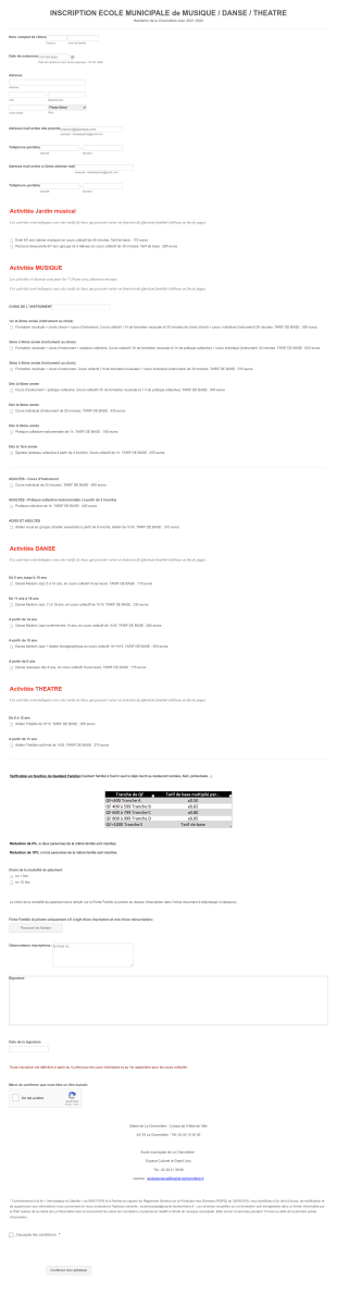 INSCRIPTION ECOLE MUNICIPALE De MUSIQUE / DANSE / THÉÂTRE