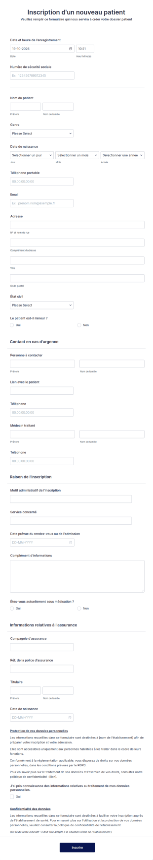 Inscription Nouveau Patient à L'hôpital