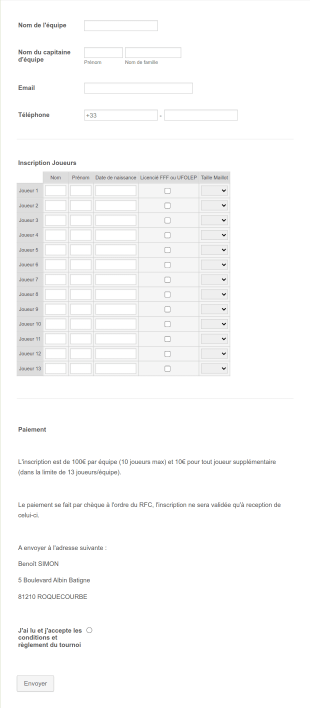 Inscription Tournoi De Football En Français Form Template