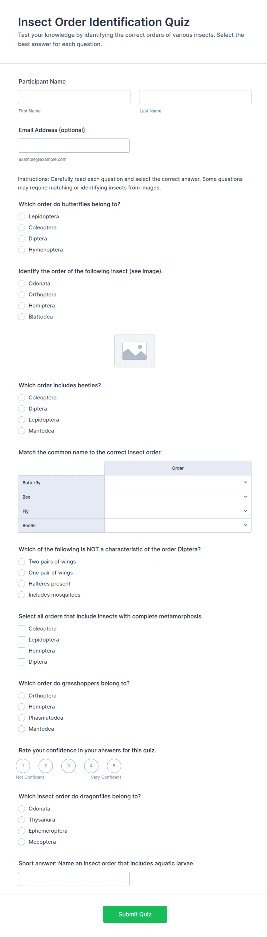 Inset Order Insect Order Identification Quiz Form Template | Jotform