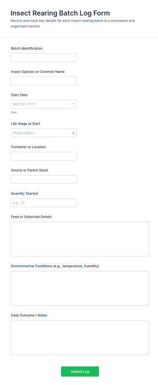 Insect Rearing Batch Log Form Template