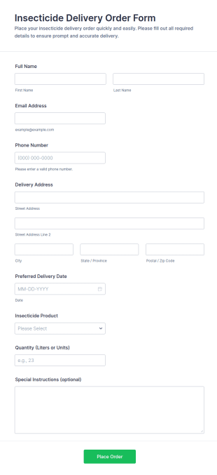 Insecticide Delivery Order Form Template