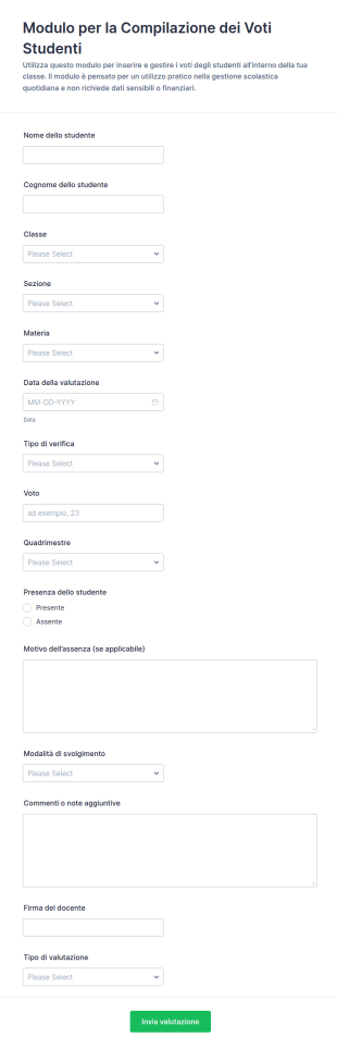 Inserimento Voti Studenti Form