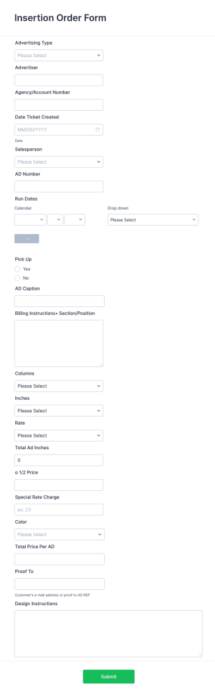 Insertion Order Form Template