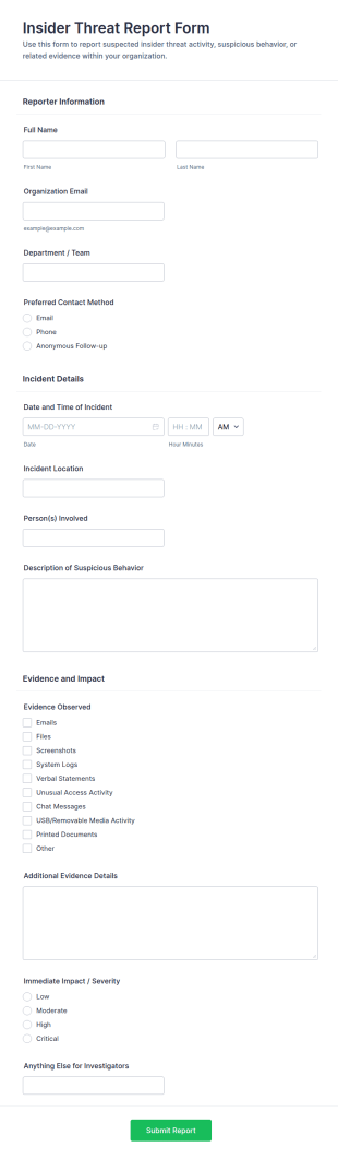 Insider Threat Report Form Template