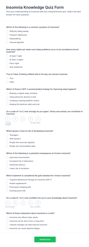 Insomnia Knowledge Quiz Form Template
