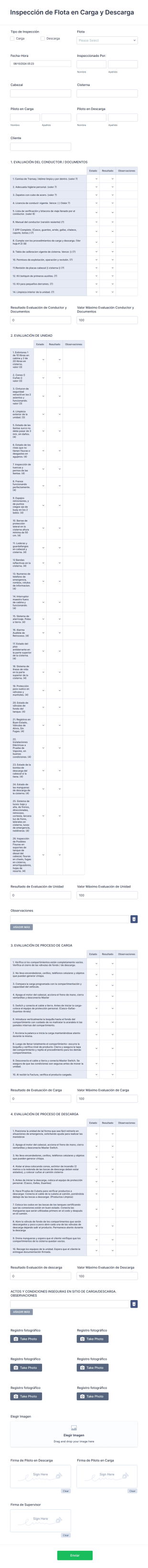 Inspección De Flota En Carga Y Descarga
