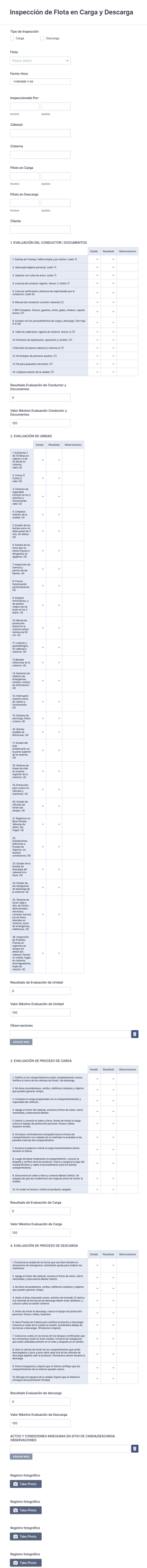 Inspección De Flota En Carga Y Descarga