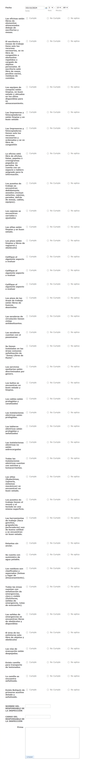 Inspección De Infraestructura Form Template
