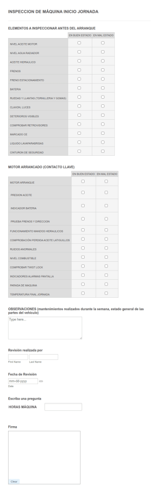 Inspeccion Máquinas Inicio Jornada