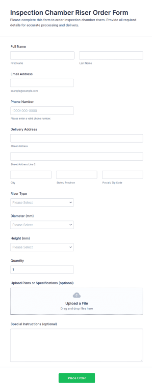 Inspection Chamber Riser Order Form Template
