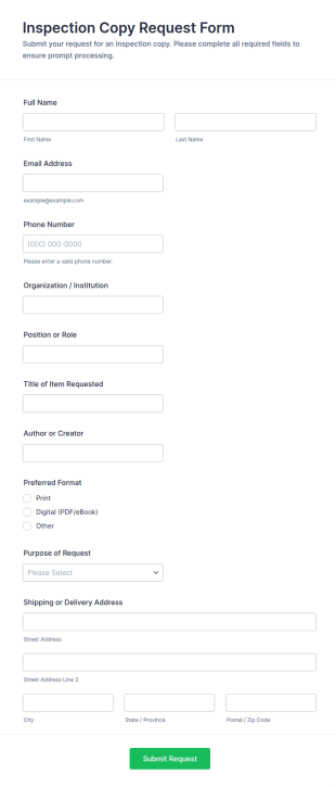 Inspection Copy Request Form Template