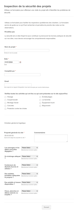 Inspection De La Sécurité Des Chantiers Form Template