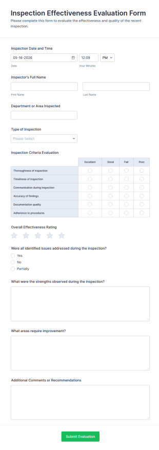 Inspection Effectiveness Evaluation Form Template