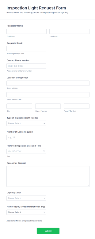 Inspection Light Request Form Template