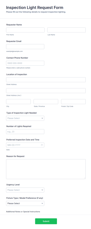 Inspection Light Request Form Template
