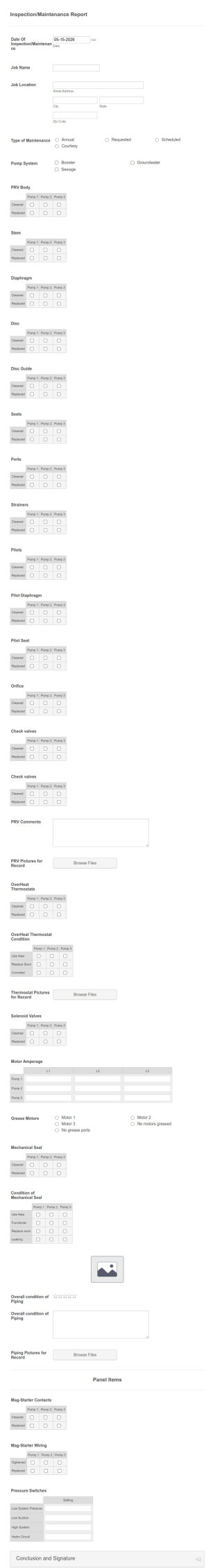 Inspection Maintenance Report Form Template