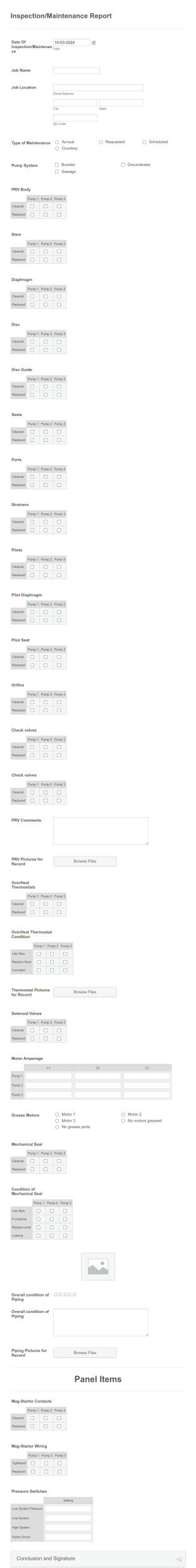Inspection Maintenance Report Form Template