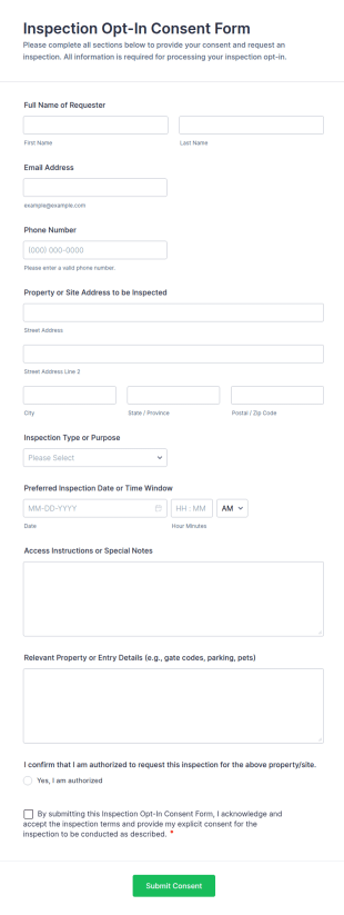 Inspection Opt In Consent Form Template