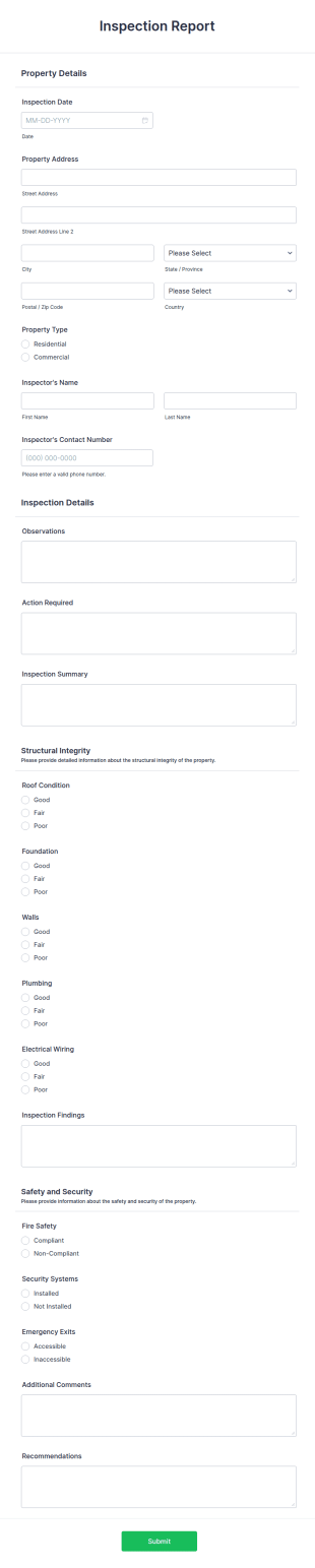 Inspection Report Form Template