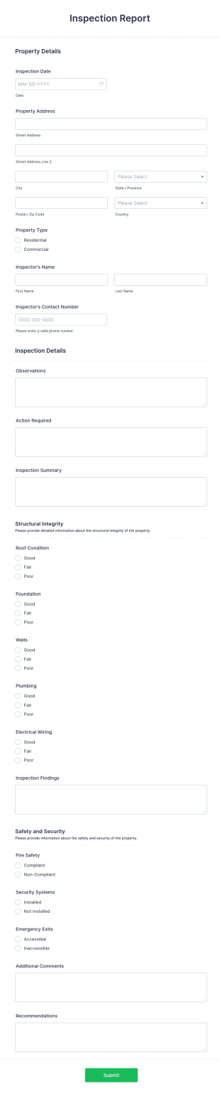 Inspection Report Form Template