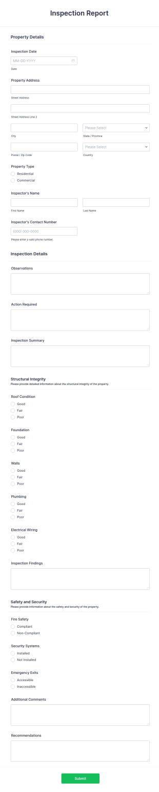 Inspection Report Form Template