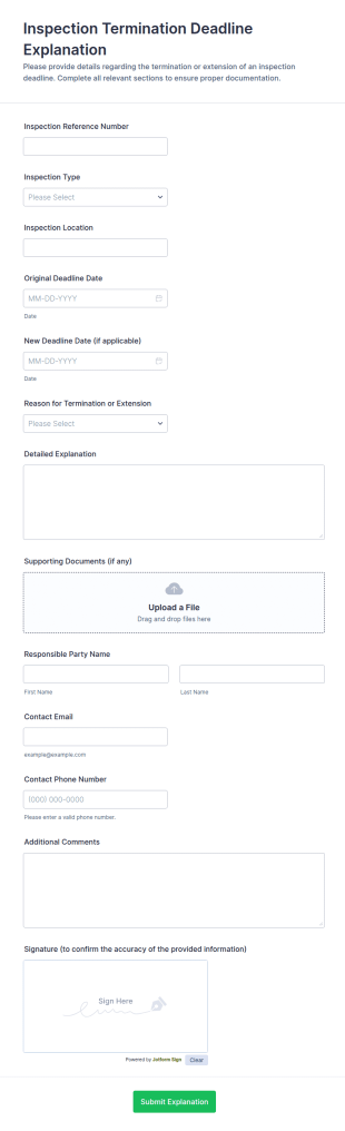 Inspection Termination Deadline Explanation Form Template