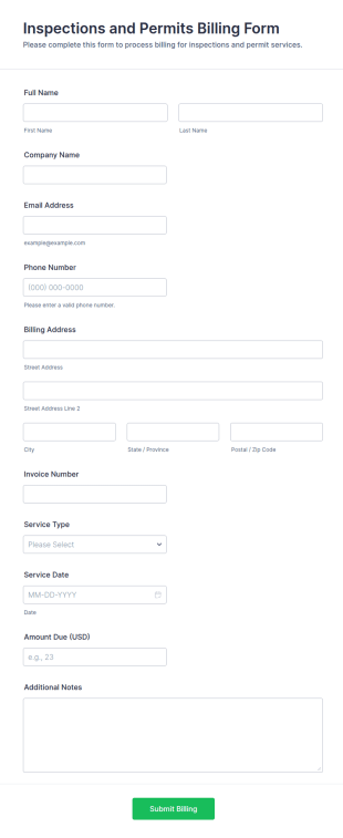Inspections And Permits Billing Form Template