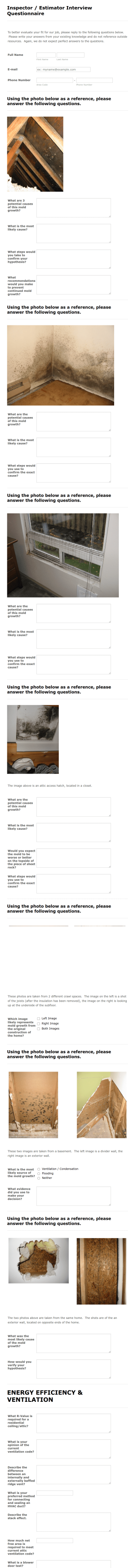 Inspector Estimator Interview Questionnaire Form Template