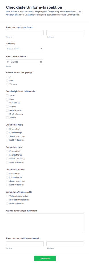 Inspektions Checkliste Fragebogen