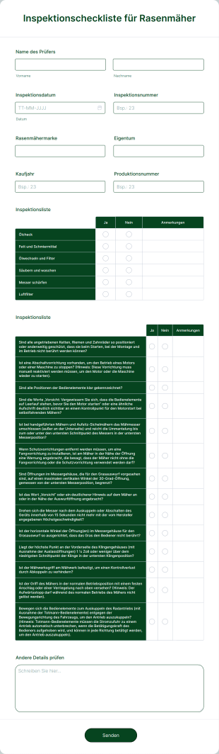 Inspektionscheckliste Für Rasenmäher Form Template