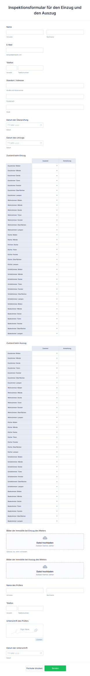 Inspektionsformular Für Den Einzug Und Den Auszug Form Template