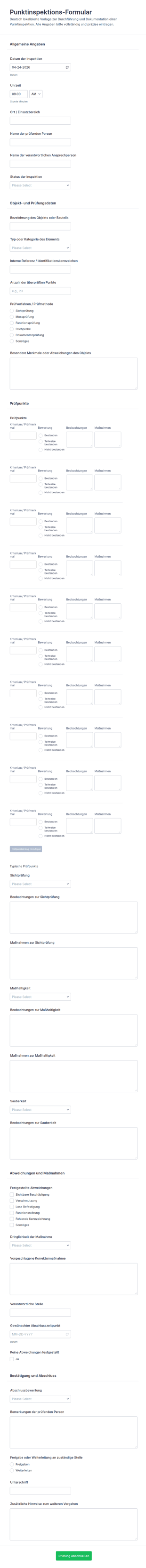 Inspektionsformular Für Dot Überprüfung