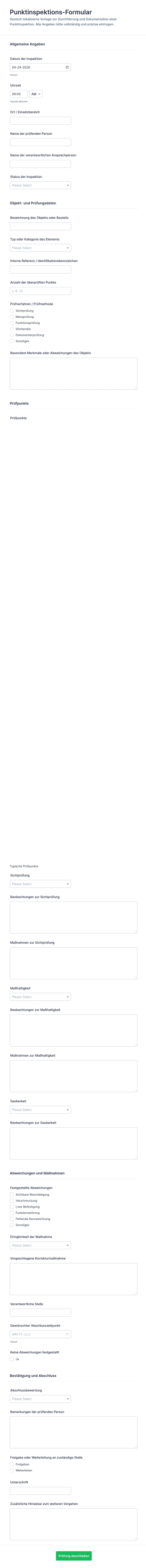 Inspektionsformular Für Dot Überprüfung