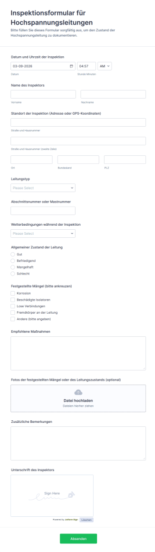 Inspektionsformular Für Hochspannungsleitungen