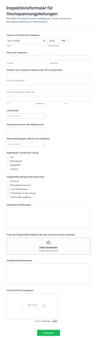 Inspektionsformular Für Hochspannungsleitungen