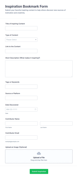Inspiration Bookmark Form Template