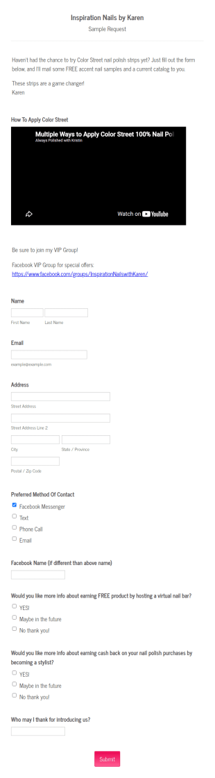 Inspiration Nails Sample Request Form Template