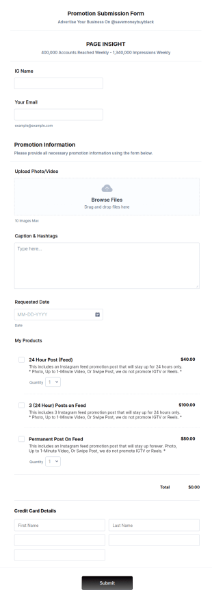 Social Media Advertising Form Template