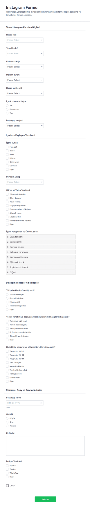 Instagram Anketi Form Şablonu