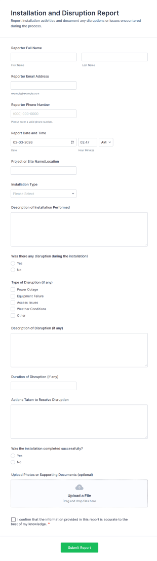 Installation And Disruption Report Form Template