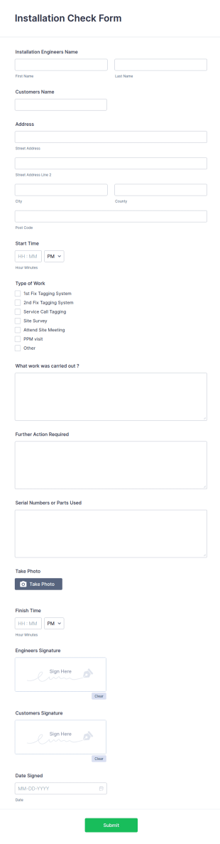 Installation Check Form Template