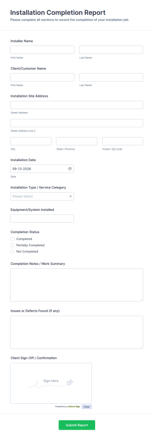 Installation Completion Report Form Template