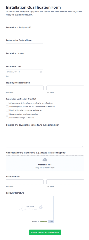 Installation Qualification Form Template