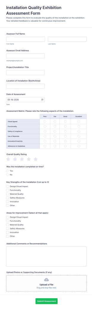 Installation Quality Exhibition Assessment Form Template