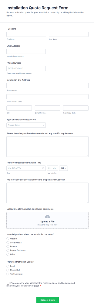 Installation Quote Request Form Template