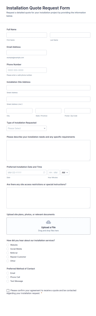 Installation Quote Request Form Template