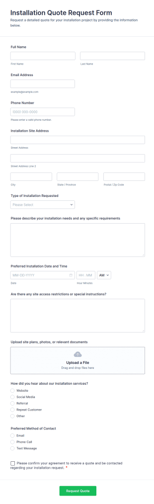 Installation Quote Request Form Template