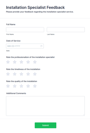 Installation Specialist Feedback Form Template