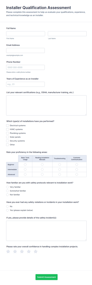 Installer Qualification Assessment Form Template